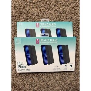 [LOT of 2] Gentek Privacy Glass 3 PACK for iPhone 16 Pro Max